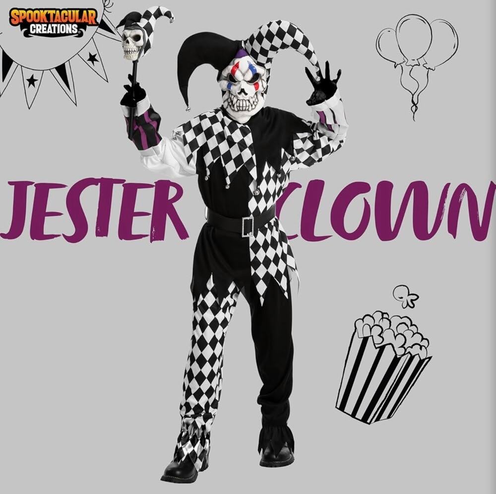 New Spooktacular Creations Halloween JESTER CLOWN Costume Large 10/12 kids